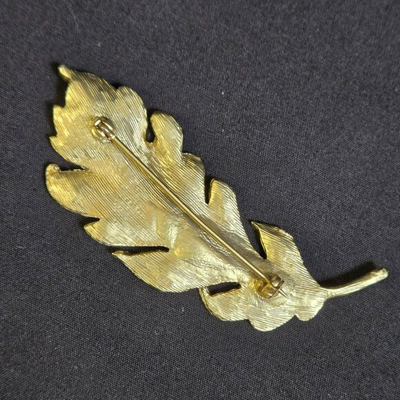 Vintage Gold-Tone Autumn Fall Curled Leaf Brooch Pin 3" - Picture 4 of 6
